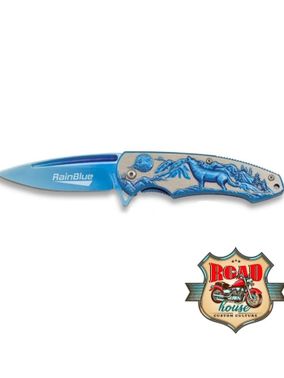 COUTEAU BIKER BLEU LOUP MOTO