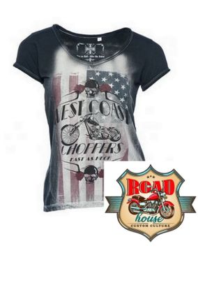 TEE-SHIRT AMERICAN FLAG SKULL LADY WEST COAST