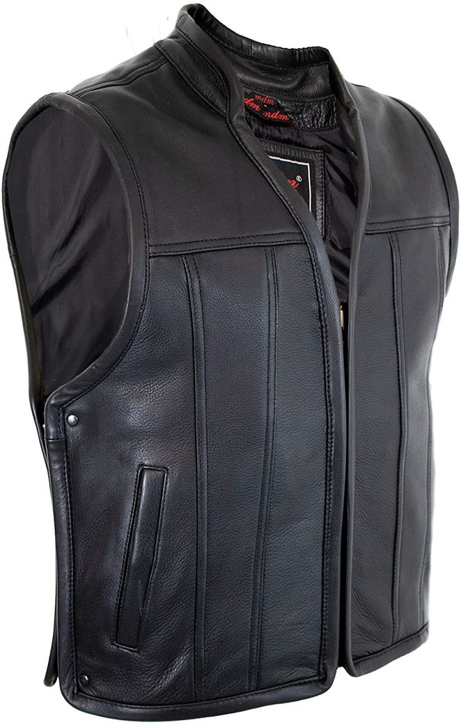 GILET CUIR BIKER NOIR