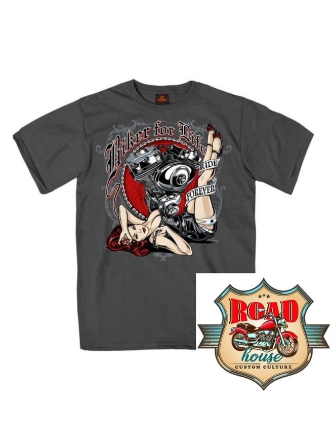 T-SHIRT GRIS PIN-UP V-TWIN RIDE FOREVER