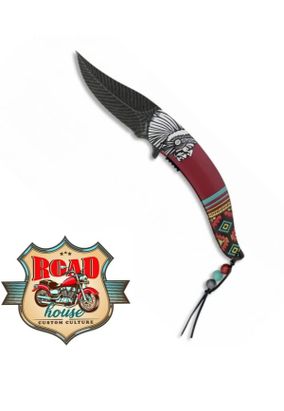 COUTEAU COURBE PLIABLE CHEF INDIEN CUIR PERLES