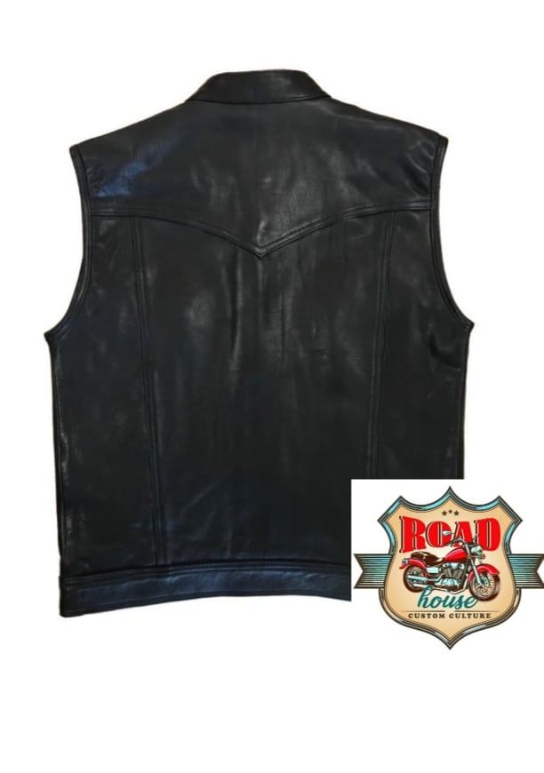 VESTE GILET CUIR BIKER - POCHES POITRINES