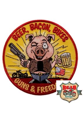 PATCH ÉCUSSON BIKER COCHON BIÈRE ET GUN