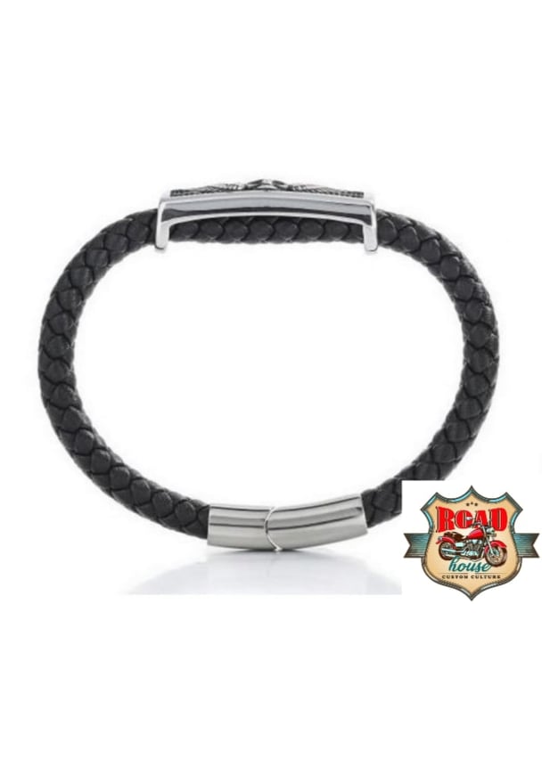 BRACELET TÊTE DE MORT "SKULL" AILÉE NOIR TRESSÉ