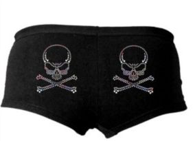 Shorty femme Biker Tête de mort en Strass