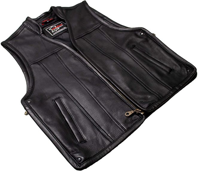 GILET CUIR BIKER NOIR