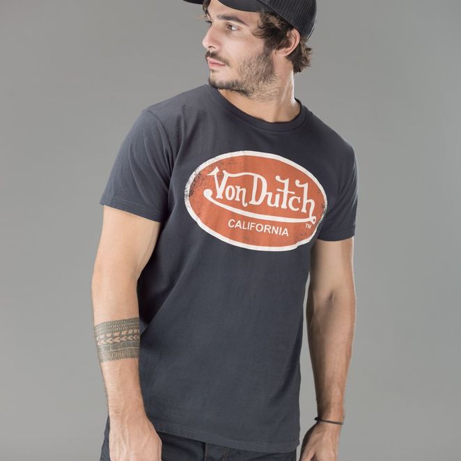 Tee shirt Von Dutch homme AARON anthracite jersey logo rouge