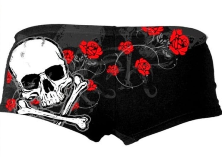 Shorty femme Biker Tête de Mort et fleurs