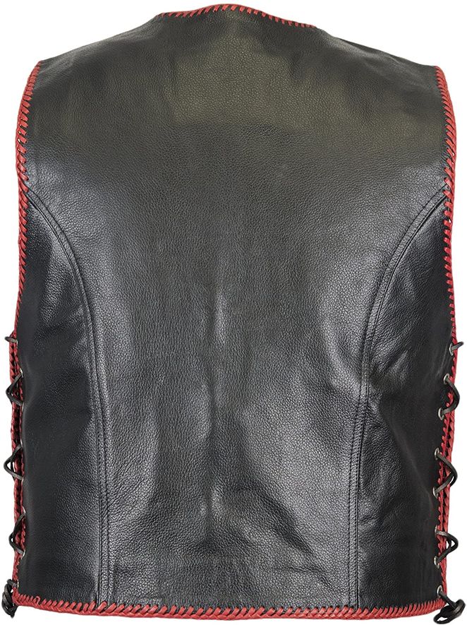 Gilet Cuir Biker Noir/Rouge