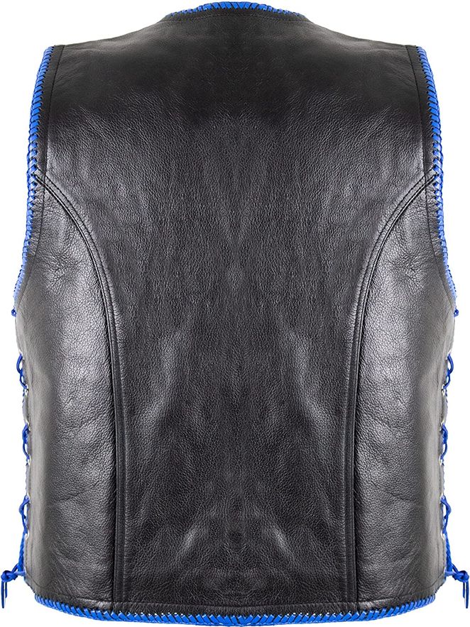Gilet en cuir pour homme avec extras bleus