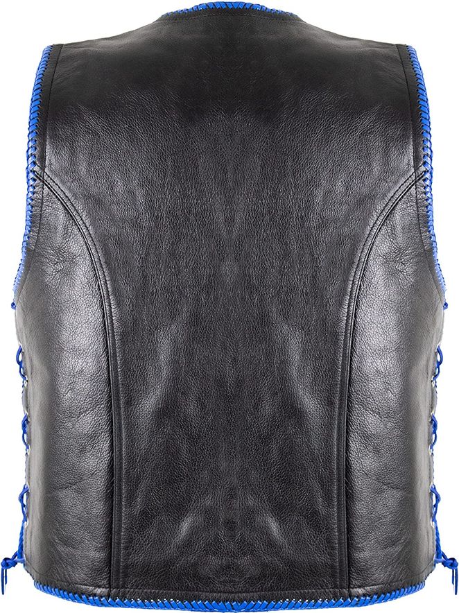 Gilet en cuir pour homme avec extras bleus