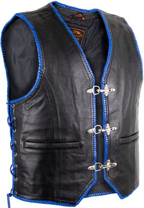 Gilet en cuir pour homme avec extras bleus