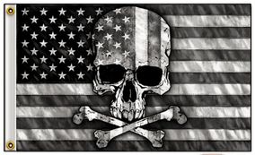 Drapeau Biker Skull Bones USA Black & White