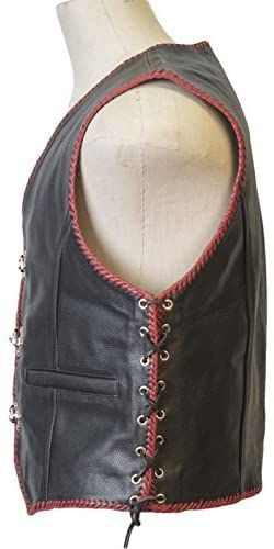 Gilet Cuir Biker Noir/Rouge